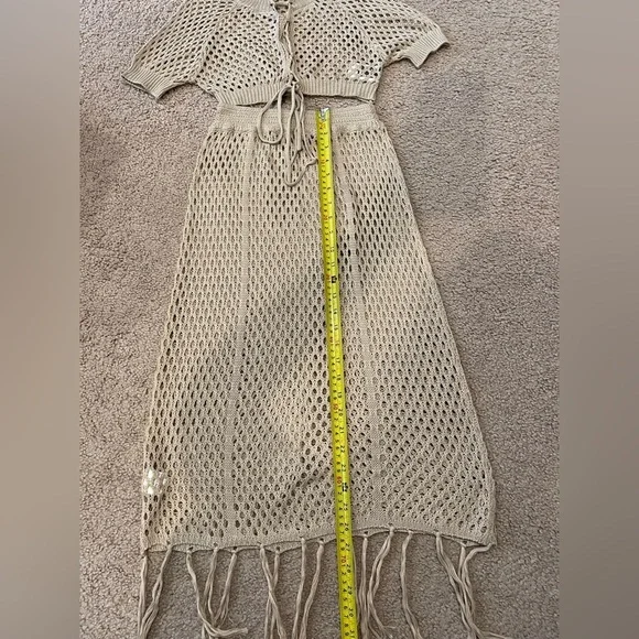 SHEIN Sheer Lace Up Knit Crop Top & Skirt Cover Up - Picture 6 of 11